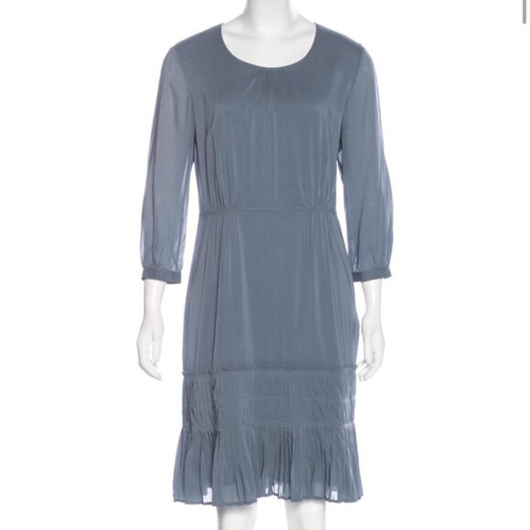 Burberry London blue-grey scoop neckline long sleeve silk dress size 10 - Picture 1 of 3